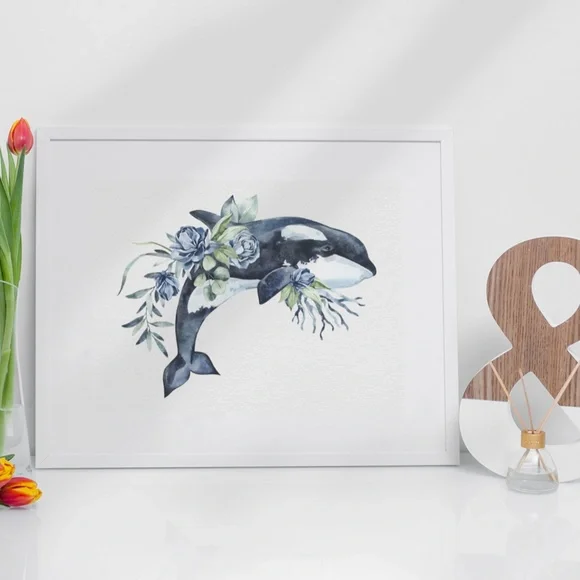 Watercolor Orca Whale Wall Art Illustration Print Unframed - Picture 6 of 9